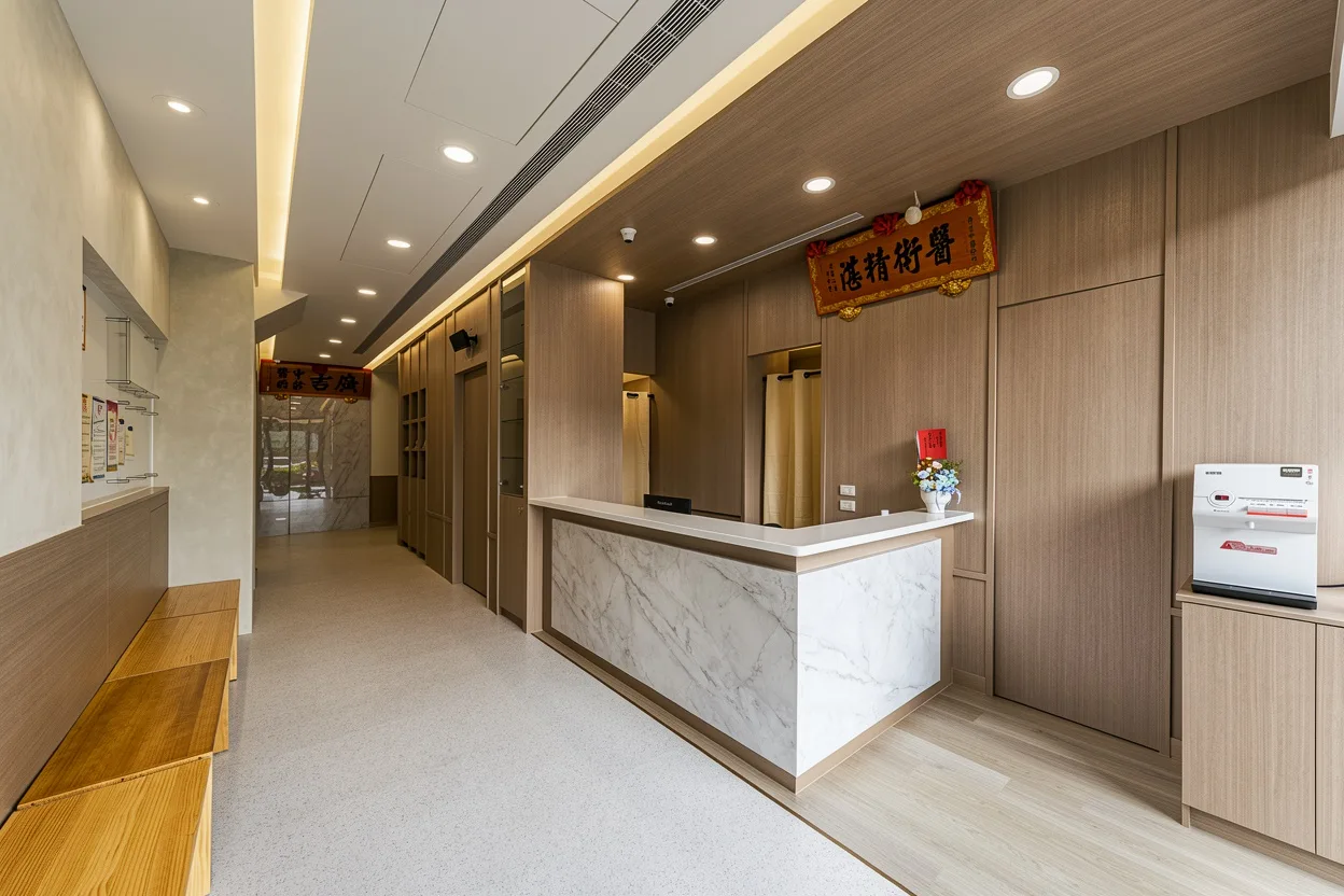 廣吉中醫走廊木地板與白色地板材質分區